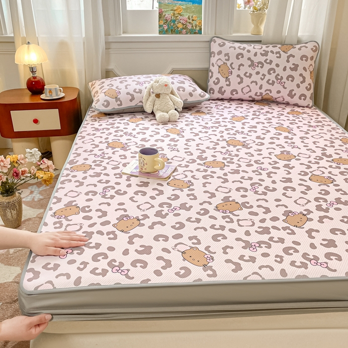 91家纺网 家纺一手货源 找家纺 女子家纺 2026新款斜纹凉感豆豆床笠款 床笠-粉豹黑皮