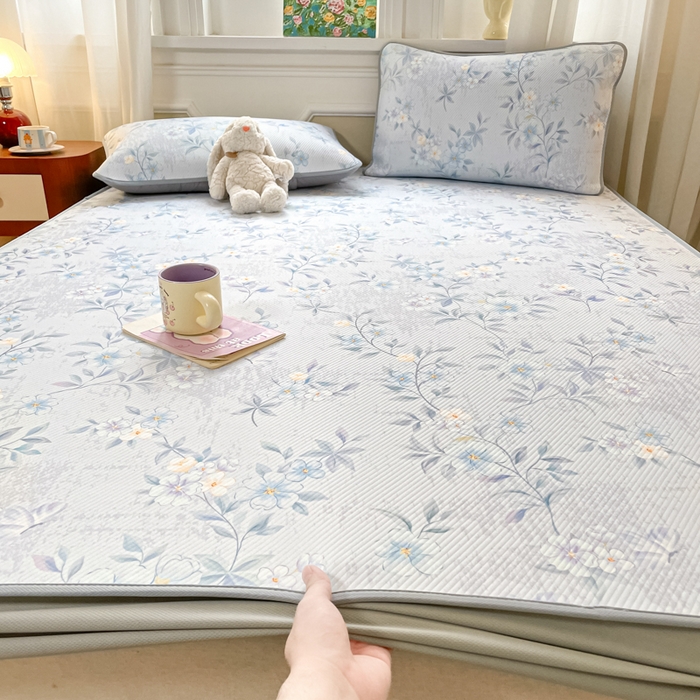 91家纺网 家纺一手货源 找家纺 女子家纺 2026新款斜纹凉感豆豆床笠款 床笠-蓝雾花枝