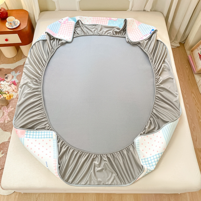 91家纺网 家纺一手货源 找家纺 女子家纺 2026新款斜纹凉感豆豆床笠款 床笠-粉蓝萌猫