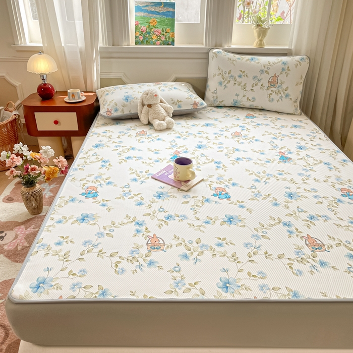 91家纺网 家纺一手货源 找家纺 女子家纺 2026新款斜纹凉感豆豆床笠款 床笠-浅夏花兔