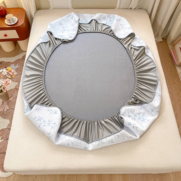 91家纺网 家纺一手货源 找家纺 女子家纺 2026新款斜纹凉感豆豆床笠款 床笠-蓝雾花枝