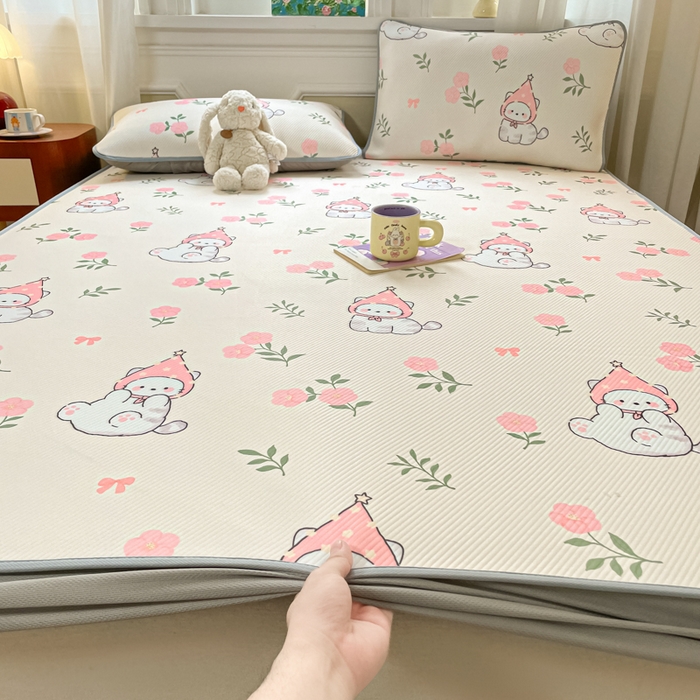 91家纺网 家纺一手货源 找家纺 女子家纺 2026新款斜纹凉感豆豆床笠款 床笠-花花精灵