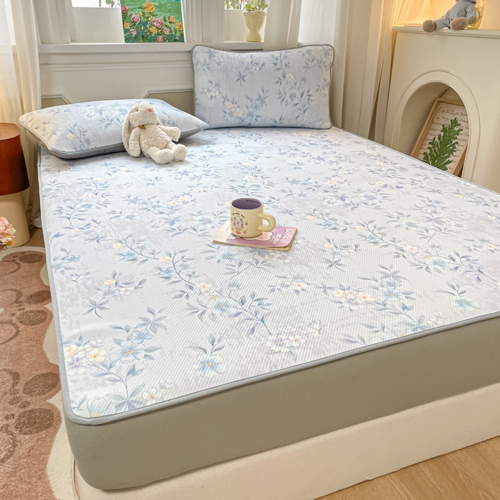 91家纺网 家纺一手货源 找家纺 女子家纺 2026新款斜纹凉感豆豆床笠款 床笠-蓝雾花枝