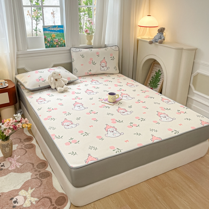 91家纺网 家纺一手货源 找家纺 女子家纺 2026新款斜纹凉感豆豆床笠款 床笠-花花精灵