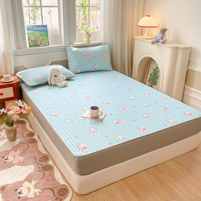 91家纺网 家纺一手货源 找家纺 女子家纺 2026新款斜纹凉感豆豆床笠款 床笠-蓝格西高地