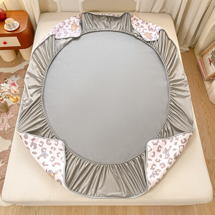 91家纺网 家纺一手货源 找家纺 女子家纺 2026新款斜纹凉感豆豆床笠款 床笠-粉豹黑皮