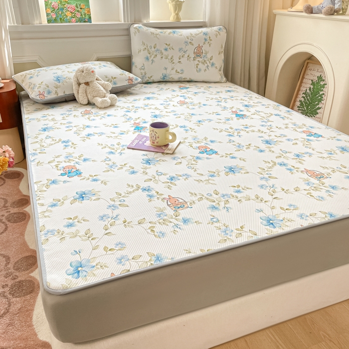 91家纺网 家纺一手货源 找家纺 女子家纺 2026新款斜纹凉感豆豆床笠款 床笠-浅夏花兔