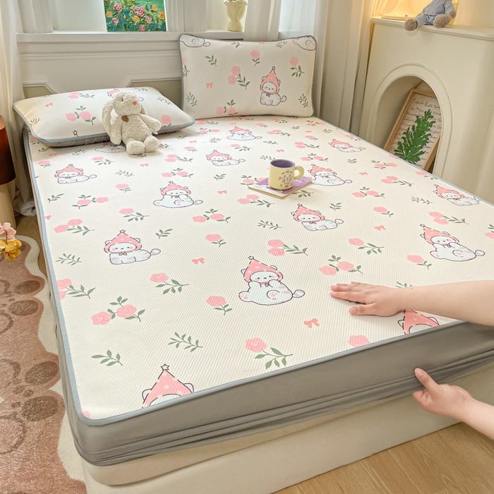 91家纺网 家纺一手货源 找家纺 女子家纺 2026新款斜纹凉感豆豆床笠款 床笠-花花精灵