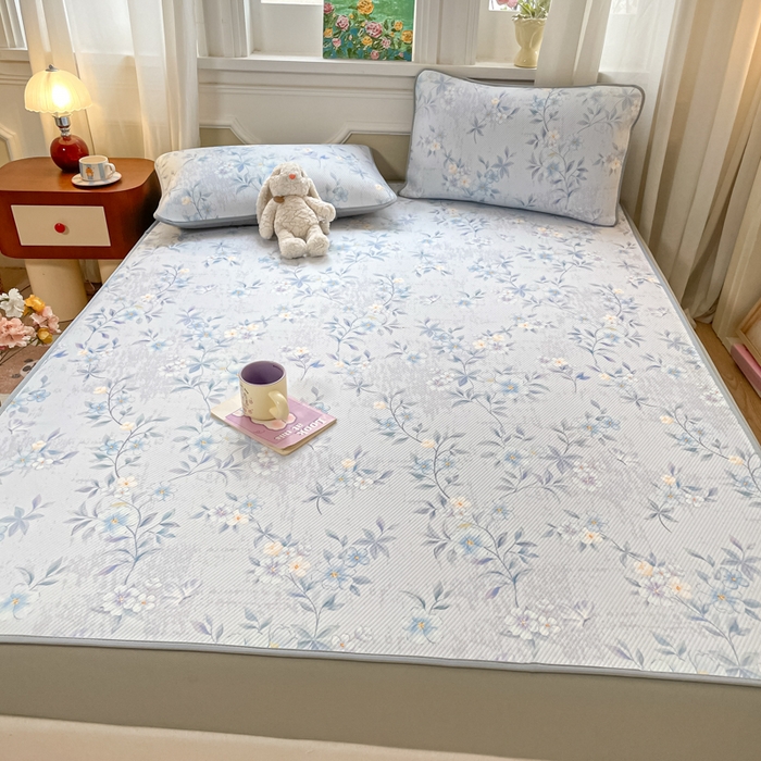 91家纺网 家纺一手货源 找家纺 女子家纺 2026新款斜纹凉感豆豆床笠款 床笠-蓝雾花枝