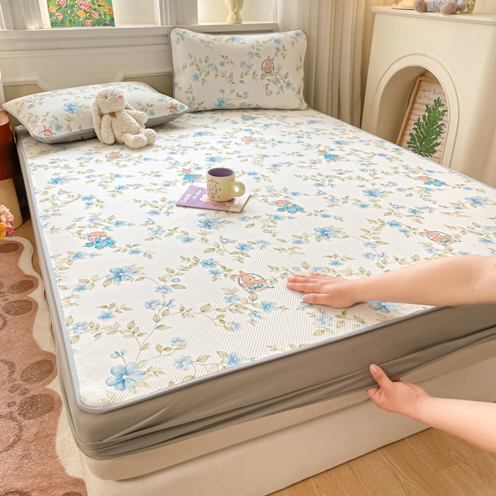 91家纺网 家纺一手货源 找家纺 女子家纺 2026新款斜纹凉感豆豆床笠款 床笠-浅夏花兔