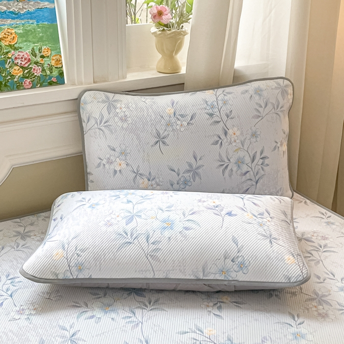 91家纺网 家纺一手货源 找家纺 女子家纺 2026新款斜纹凉感豆豆床笠款 床笠-蓝雾花枝