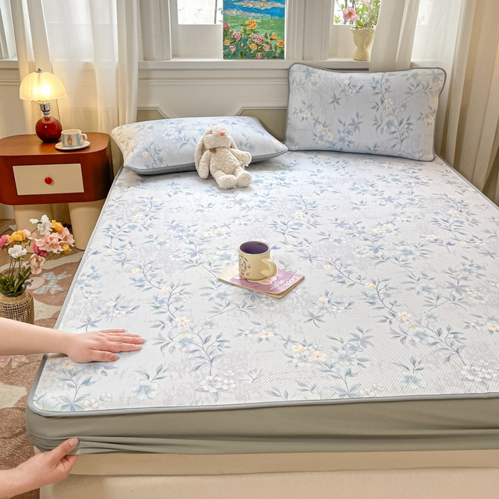 91家纺网 家纺一手货源 找家纺 女子家纺 2026新款斜纹凉感豆豆床笠款 床笠-蓝雾花枝