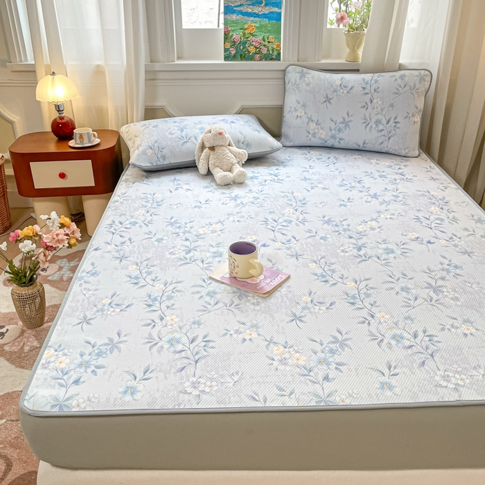 91家纺网 家纺一手货源 找家纺 女子家纺 2026新款斜纹凉感豆豆床笠款 床笠-蓝雾花枝