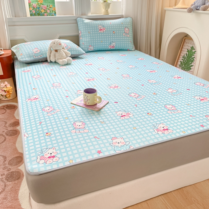 91家纺网 家纺一手货源 找家纺 女子家纺 2026新款斜纹凉感豆豆床笠款 床笠-蓝格西高地