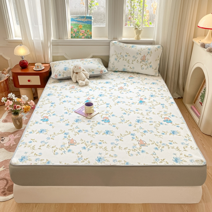 91家纺网 家纺一手货源 找家纺 女子家纺 2026新款斜纹凉感豆豆床笠款 床笠-浅夏花兔