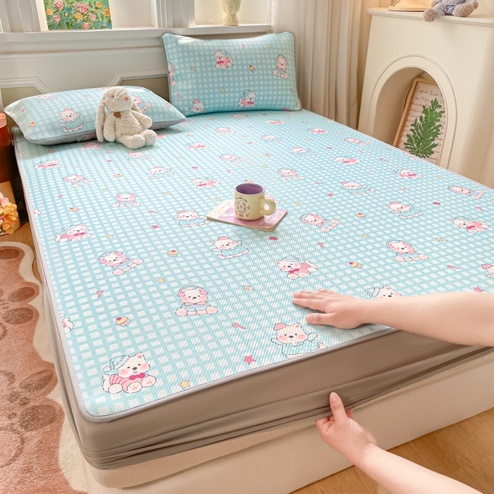 91家纺网 家纺一手货源 找家纺 女子家纺 2026新款斜纹凉感豆豆床笠款 床笠-蓝格西高地