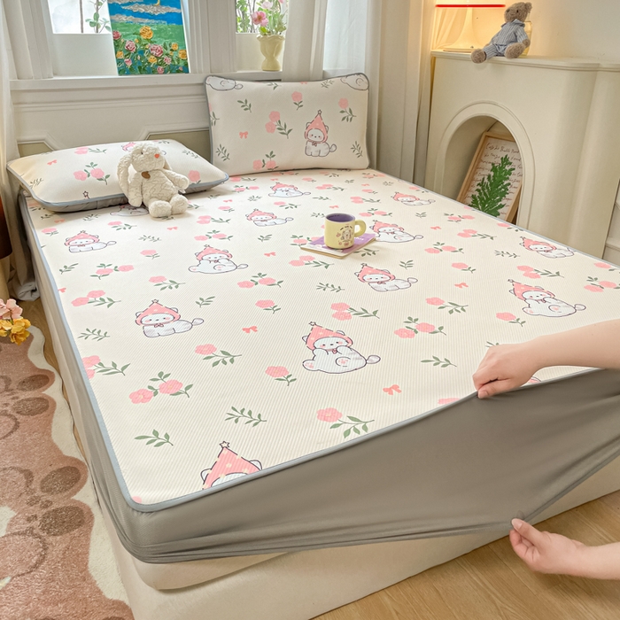 91家纺网 家纺一手货源 找家纺 女子家纺 2026新款斜纹凉感豆豆床笠款 床笠-花花精灵