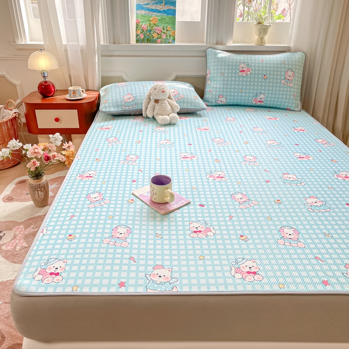 91家纺网 家纺一手货源 找家纺 女子家纺 2026新款斜纹凉感豆豆床笠款 床笠-蓝格西高地