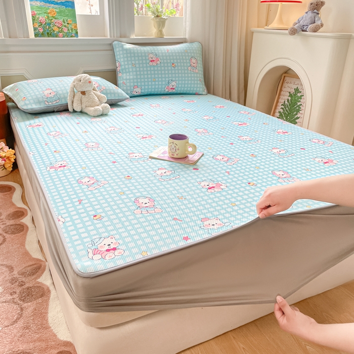 91家纺网 家纺一手货源 找家纺 女子家纺 2026新款斜纹凉感豆豆床笠款 床笠-蓝格西高地