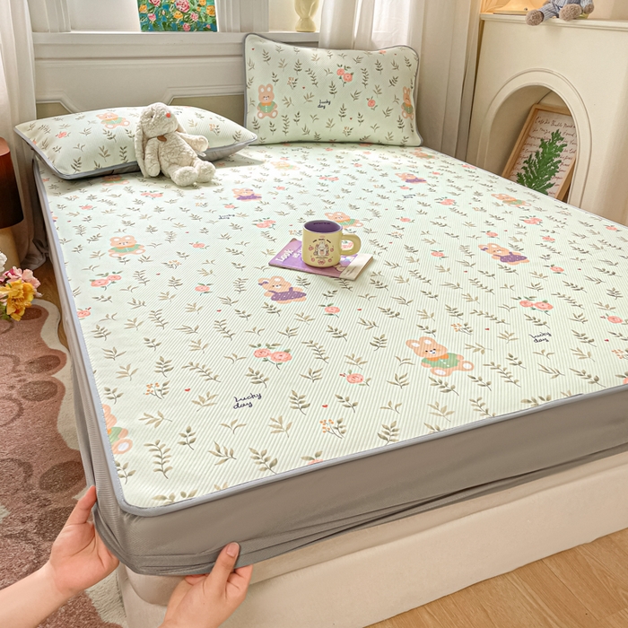 91家纺网 家纺一手货源 找家纺 女子家纺 2026新款斜纹凉感豆豆床笠款 床笠-青叶萌物