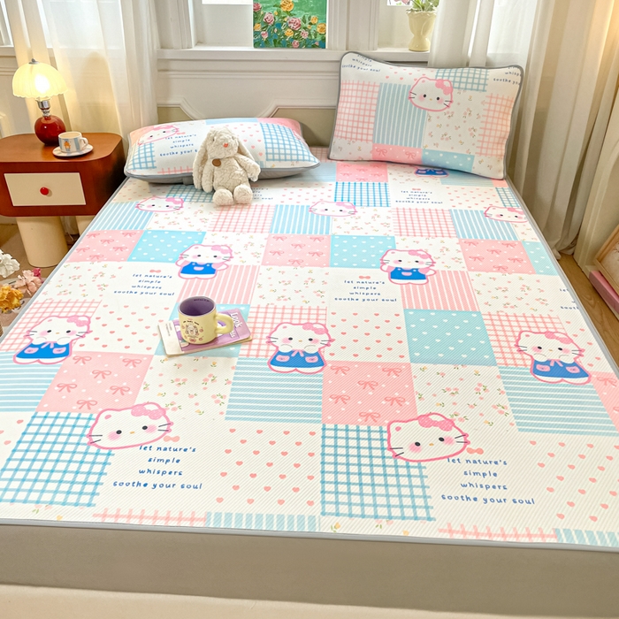 91家纺网 家纺一手货源 找家纺 女子家纺 2026新款斜纹凉感豆豆床笠款 床笠-粉蓝萌猫