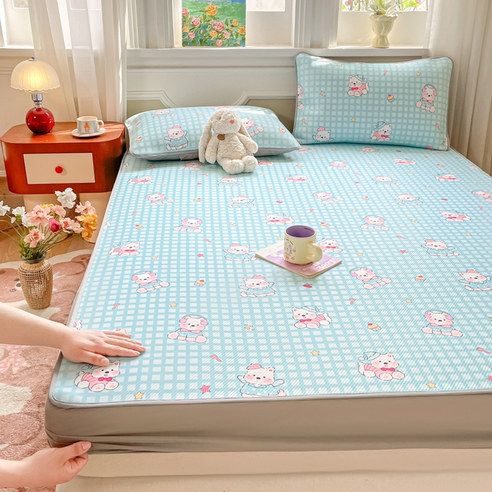 91家纺网 家纺一手货源 找家纺 女子家纺 2026新款斜纹凉感豆豆床笠款 床笠-蓝格西高地