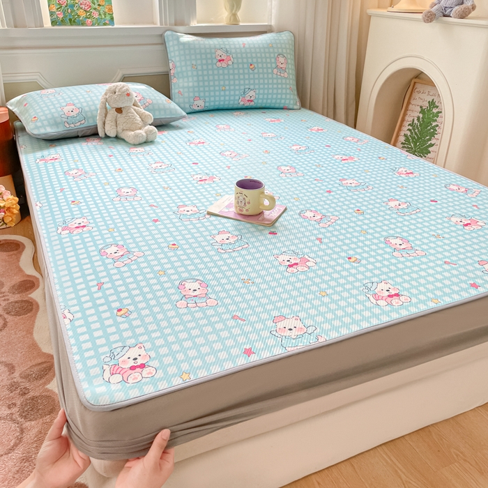 91家纺网 家纺一手货源 找家纺 女子家纺 2026新款斜纹凉感豆豆床笠款 床笠-蓝格西高地