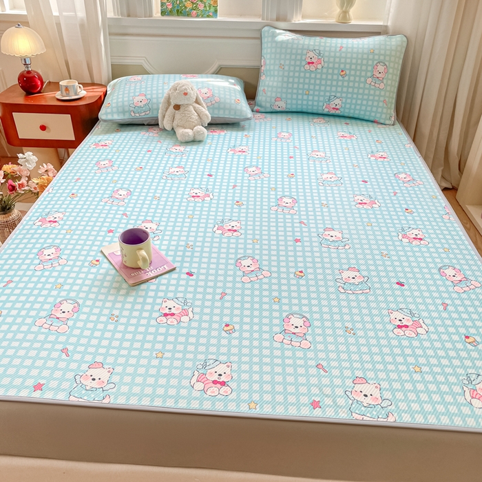 91家纺网 家纺一手货源 找家纺 女子家纺 2026新款斜纹凉感豆豆床笠款 床笠-蓝格西高地