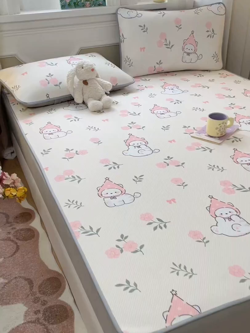 91家纺网 家纺一手货源 找家纺 女子家纺 2026新款斜纹凉感豆豆床笠款 床笠-花花精灵