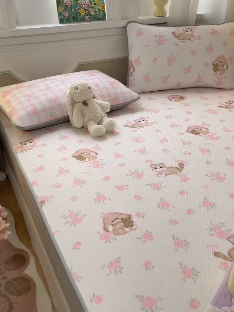 91家纺网 家纺一手货源 找家纺 女子家纺 2026新款斜纹凉感豆豆床笠款 床笠-玫瑰园