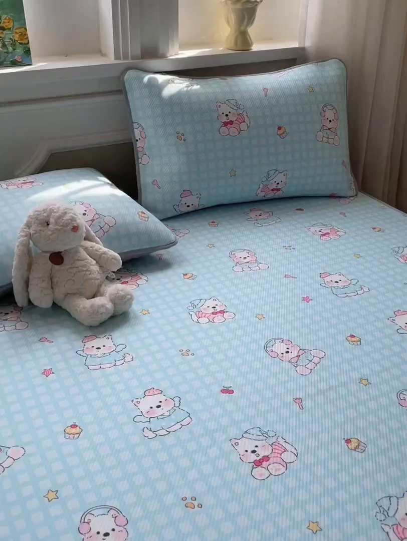 91家纺网 家纺一手货源 找家纺 女子家纺 2026新款斜纹凉感豆豆床笠款 床笠-蓝格西高地