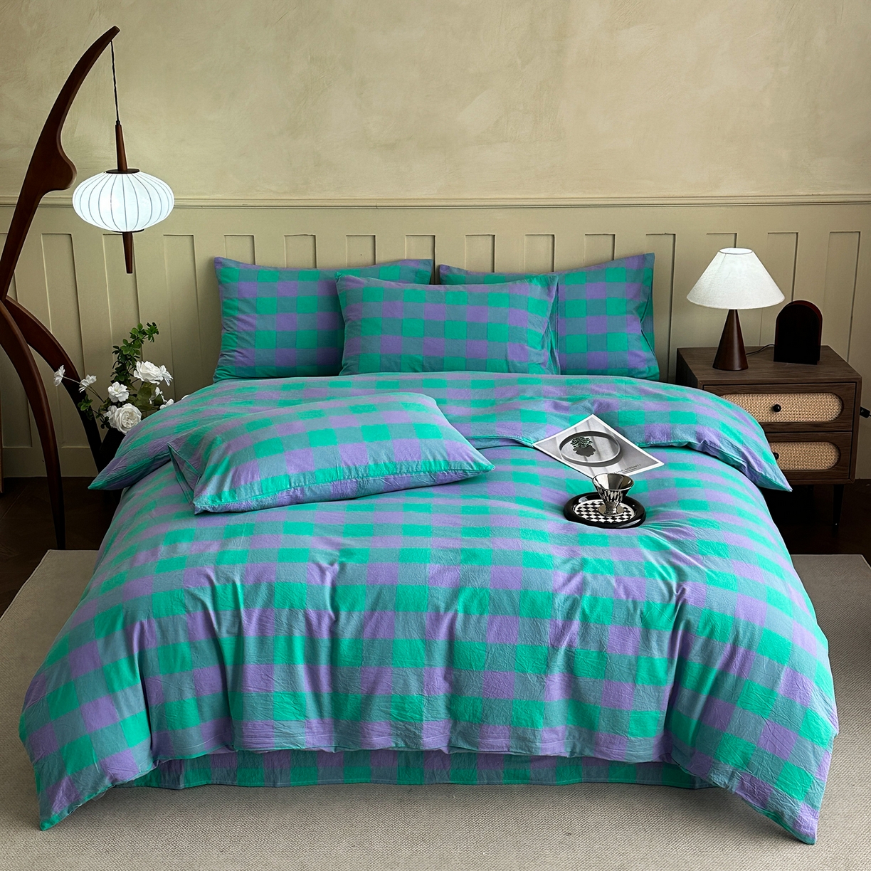 女子家纺 2026新款全棉色织水洗棉简约四件套 优雅兰