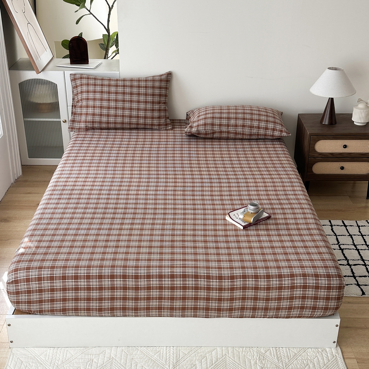 91家纺网 家纺一手货源 找家纺 女子家纺 2026新款全棉色织水洗棉简约四件套 繁花-咖