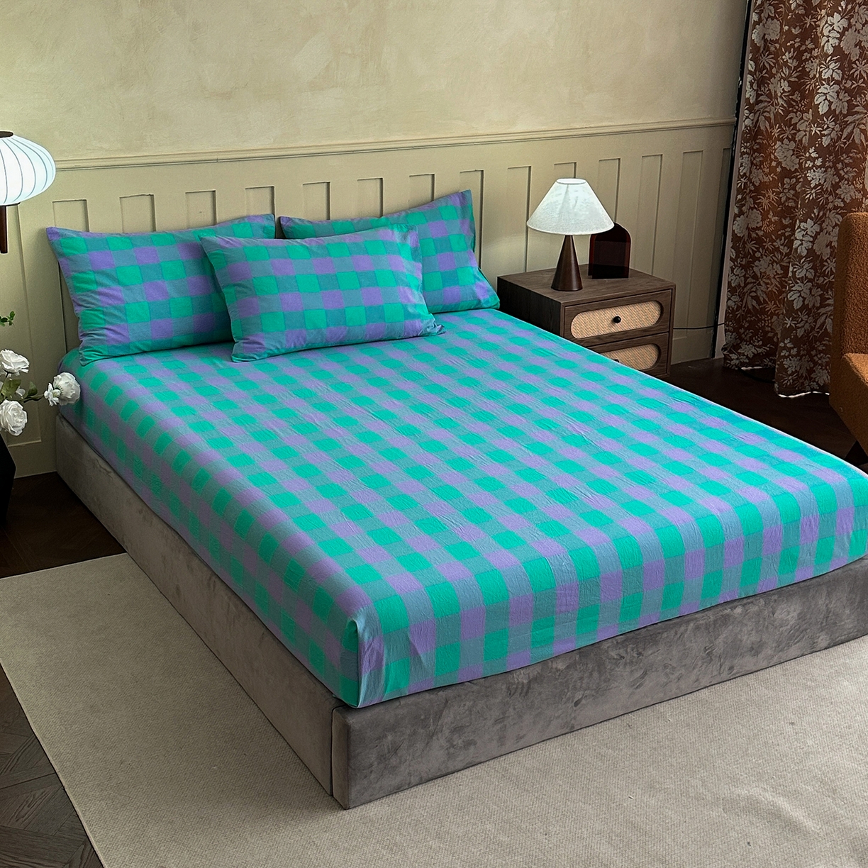 91家纺网 家纺一手货源 找家纺 女子家纺 2026新款全棉色织水洗棉简约四件套 优雅兰