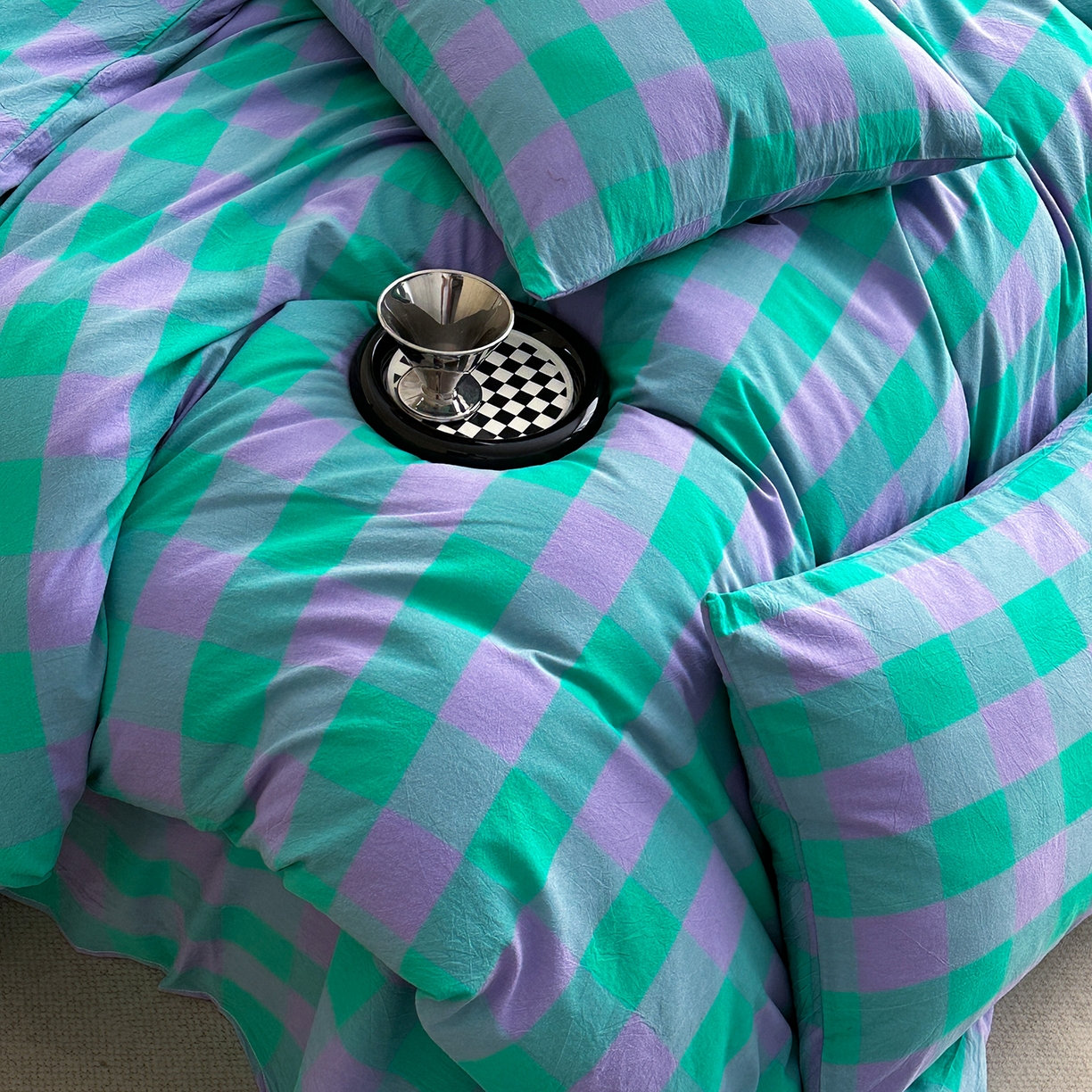 91家纺网 家纺一手货源 找家纺 女子家纺 2026新款全棉色织水洗棉简约四件套 优雅兰