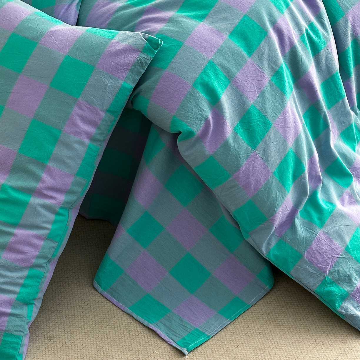 91家纺网 家纺一手货源 找家纺 女子家纺 2026新款全棉色织水洗棉简约四件套 优雅兰