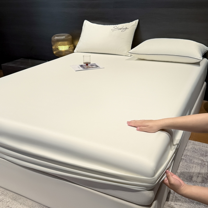 91家纺网 家纺一手货源 找家纺 云恋家纺 2026新款冰丝床笠单件夏季纯色床罩全包床单三件套床垫保护罩防尘 浪漫假日系列 浪漫假日-典雅白