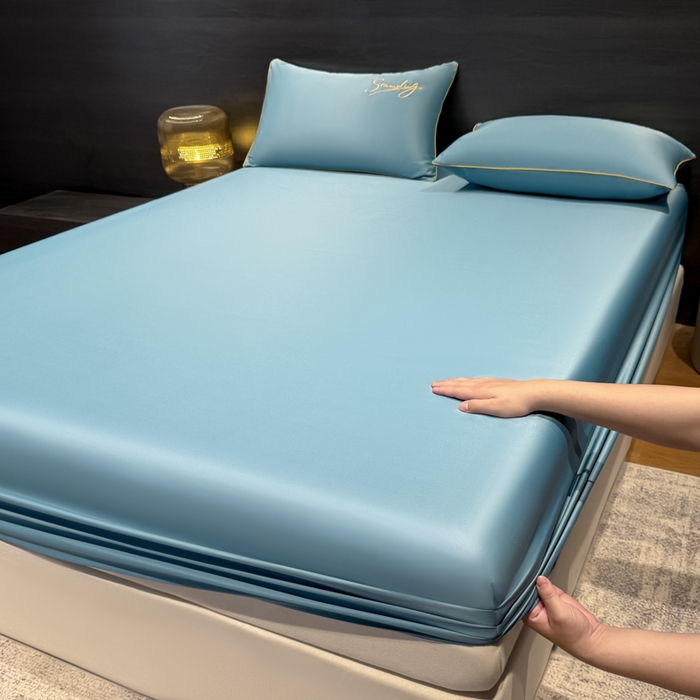 91家纺网 家纺一手货源 找家纺 云恋家纺 2026新款冰丝床笠单件夏季纯色床罩全包床单三件套床垫保护罩防尘 浪漫假日系列 浪漫假日-宾利蓝