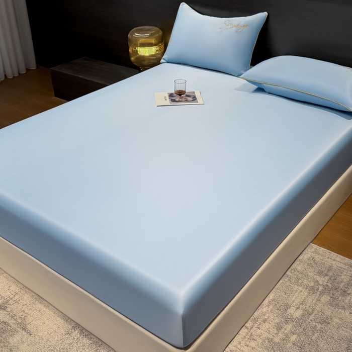 91家纺网 家纺一手货源 找家纺 云恋家纺 2026新款冰丝床笠单件夏季纯色床罩全包床单三件套床垫保护罩防尘 浪漫假日系列 浪漫假日-天蓝