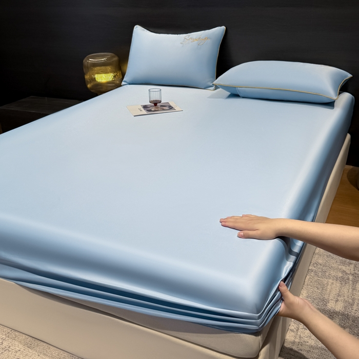 云恋家纺 2026新款冰丝床笠单件夏季纯色床罩全包床单三件套床垫保护罩防尘 浪漫假日系列 浪漫假日-天蓝