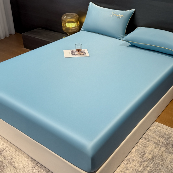 91家纺网 家纺一手货源 找家纺 云恋家纺 2026新款冰丝床笠单件夏季纯色床罩全包床单三件套床垫保护罩防尘 浪漫假日系列 浪漫假日-宾利蓝