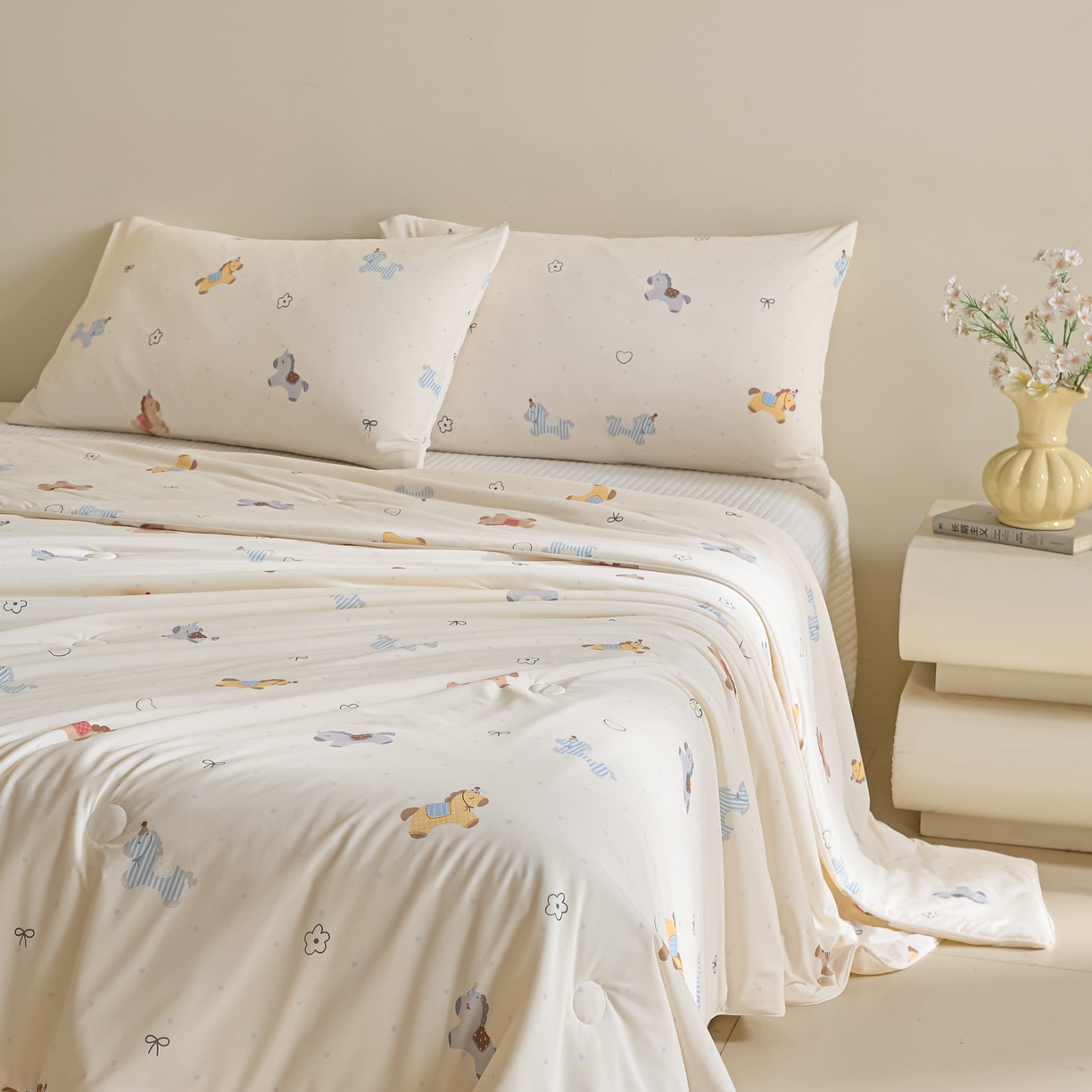 91家纺网 家纺一手货源 找家纺 一加一 2026新款A类凉感冰皮印花冰蚕被夏被夏凉被空调被 欢乐木马