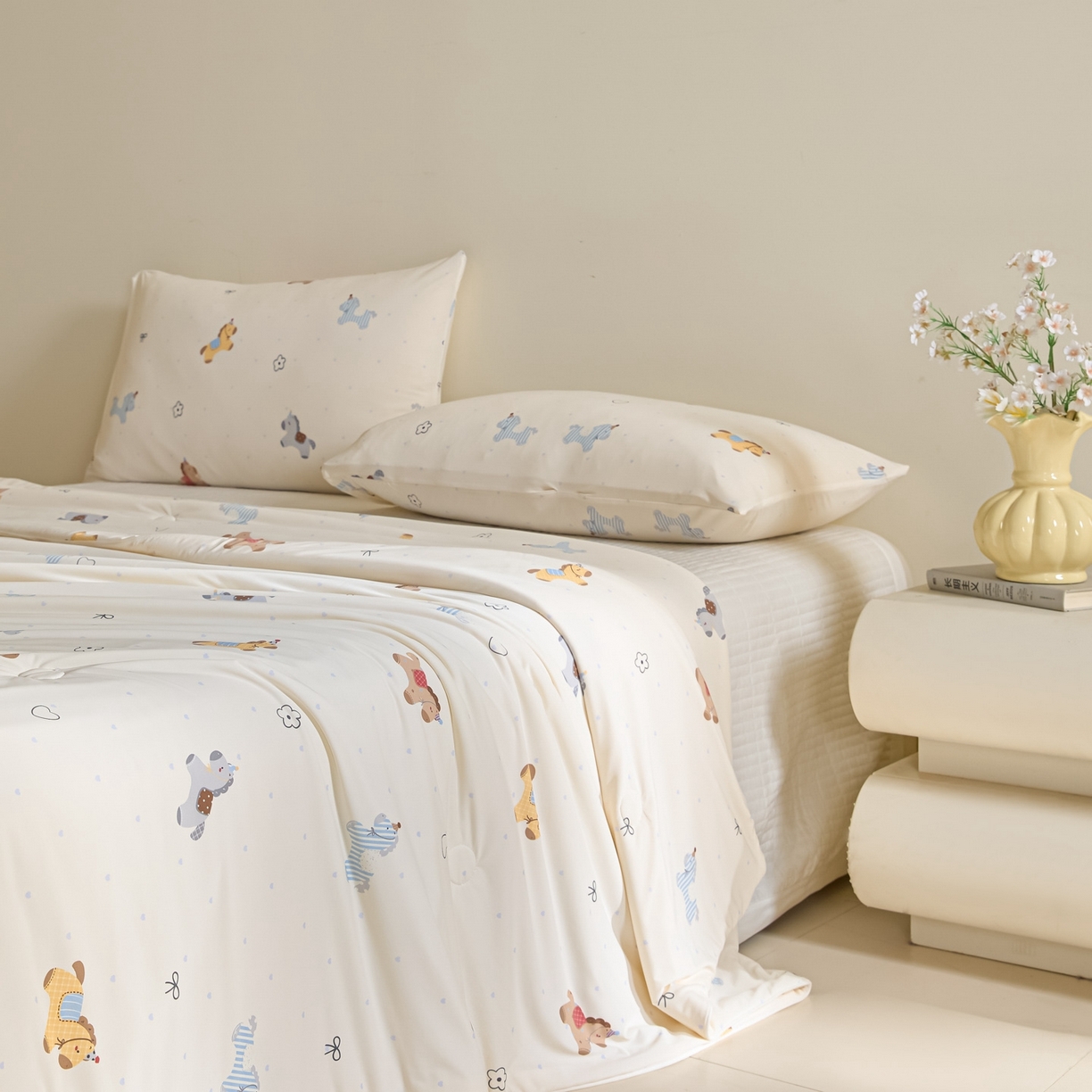 91家纺网 家纺一手货源 找家纺 一加一 2026新款A类凉感冰皮印花冰蚕被夏被夏凉被空调被 欢乐木马