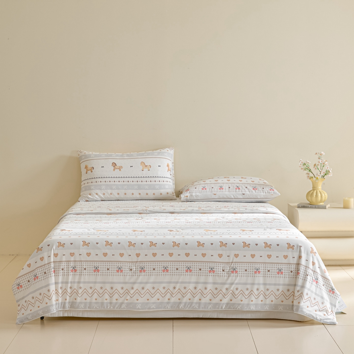 91家纺网 家纺一手货源 找家纺 一加一 2026新款A类凉感冰皮印花冰蚕被夏被夏凉被空调被 木马时光