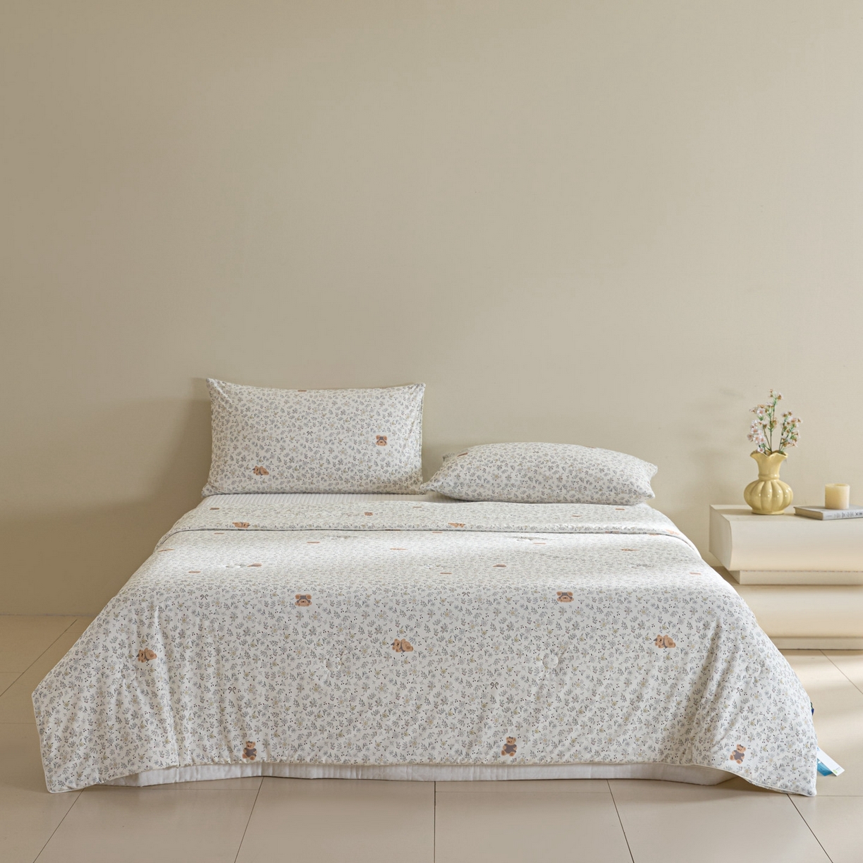 91家纺网 家纺一手货源 找家纺 一加一 2026新款A类凉感冰皮印花冰蚕被夏被夏凉被空调被 碎花小熊