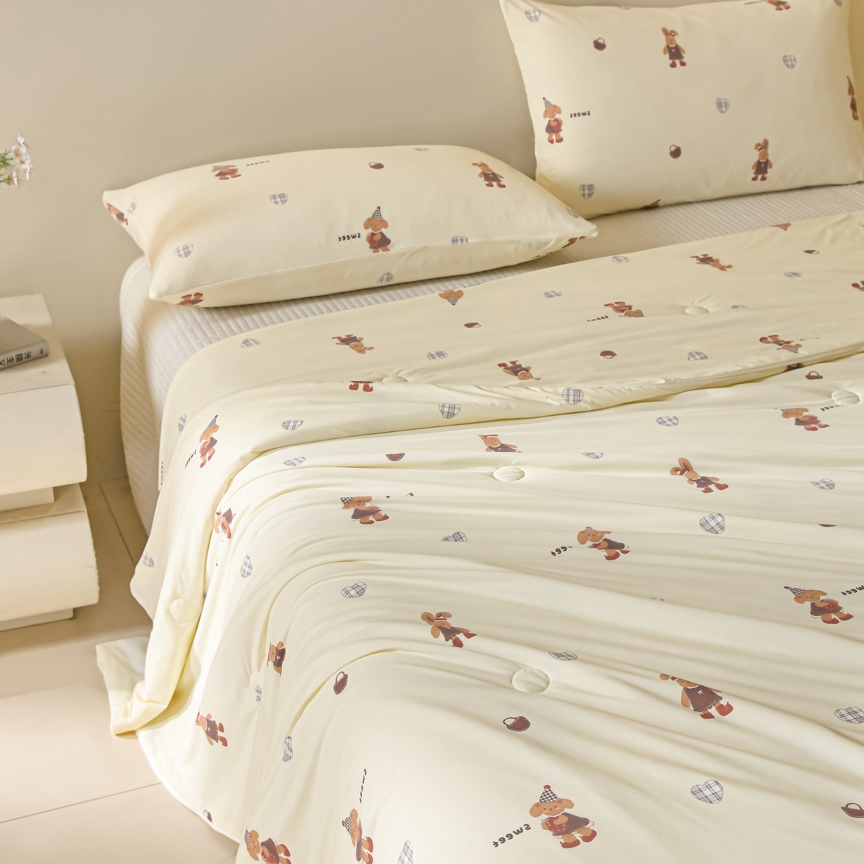 91家纺网 家纺一手货源 找家纺 一加一 2026新款A类凉感冰皮印花冰蚕被夏被夏凉被空调被 甜兔日记