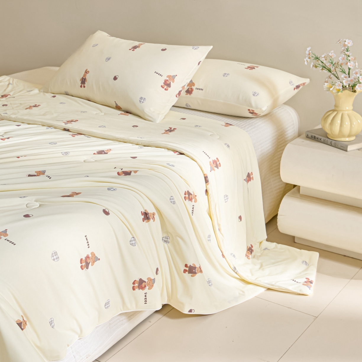 91家纺网 家纺一手货源 找家纺 一加一 2026新款A类凉感冰皮印花冰蚕被夏被夏凉被空调被 甜兔日记