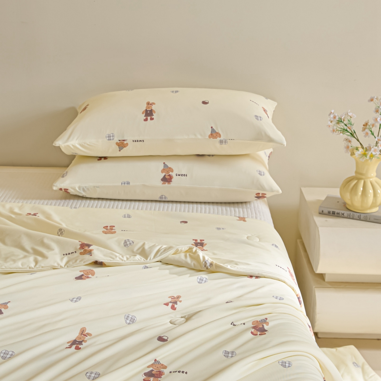 91家纺网 家纺一手货源 找家纺 一加一 2026新款A类凉感冰皮印花冰蚕被夏被夏凉被空调被 甜兔日记