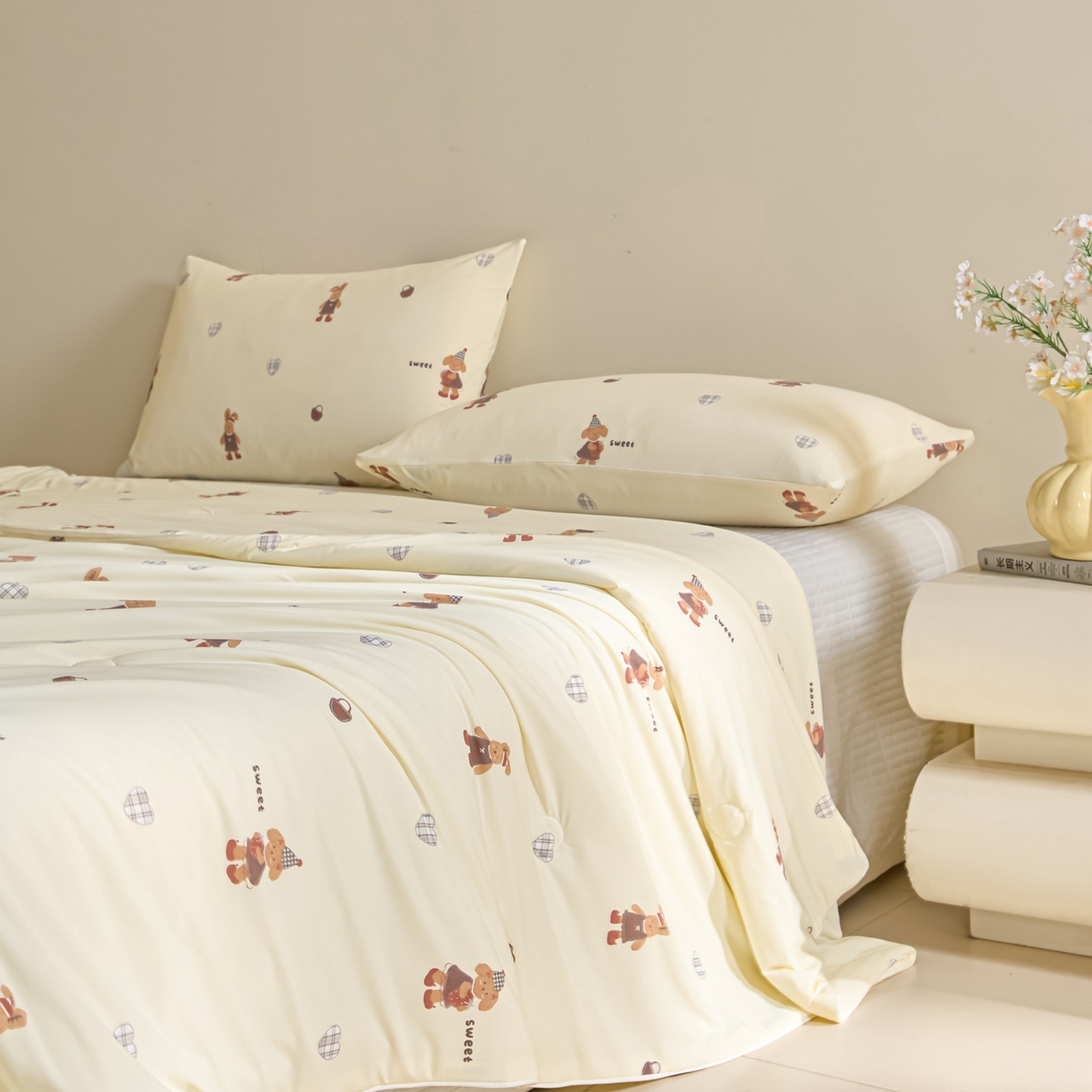 91家纺网 家纺一手货源 找家纺 一加一 2026新款A类凉感冰皮印花冰蚕被夏被夏凉被空调被 甜兔日记