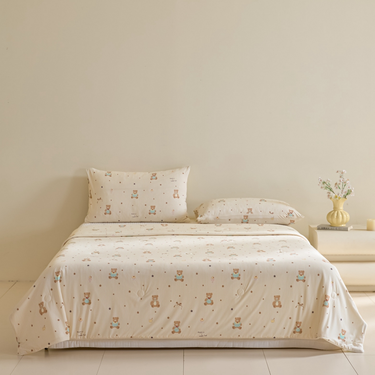 91家纺网 家纺一手货源 找家纺 一加一 2026新款A类凉感冰皮印花冰蚕被夏被夏凉被空调被 条纹芝士熊